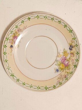 Vintage Made in Japan Floral Yellow Band Saucer Plate Multi-Color Ceramic